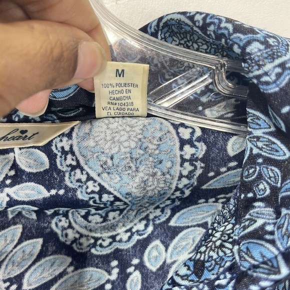 Derek Heart Womens Shirt M Blue Paisley Button Up Long Sleeve Polyester Retro - Picture 11 of 14